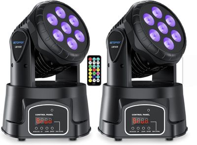 BETOPPER Moving Head oświetlenie dyskotekowe z pilotem zdalnego sterowania, 7 x 8 W, RGBW LED, światło dyskotekowe z DMX, punktowe, stroboskopowe, oświetlenie sceniczne, oświetlenie imprezowe, do klub