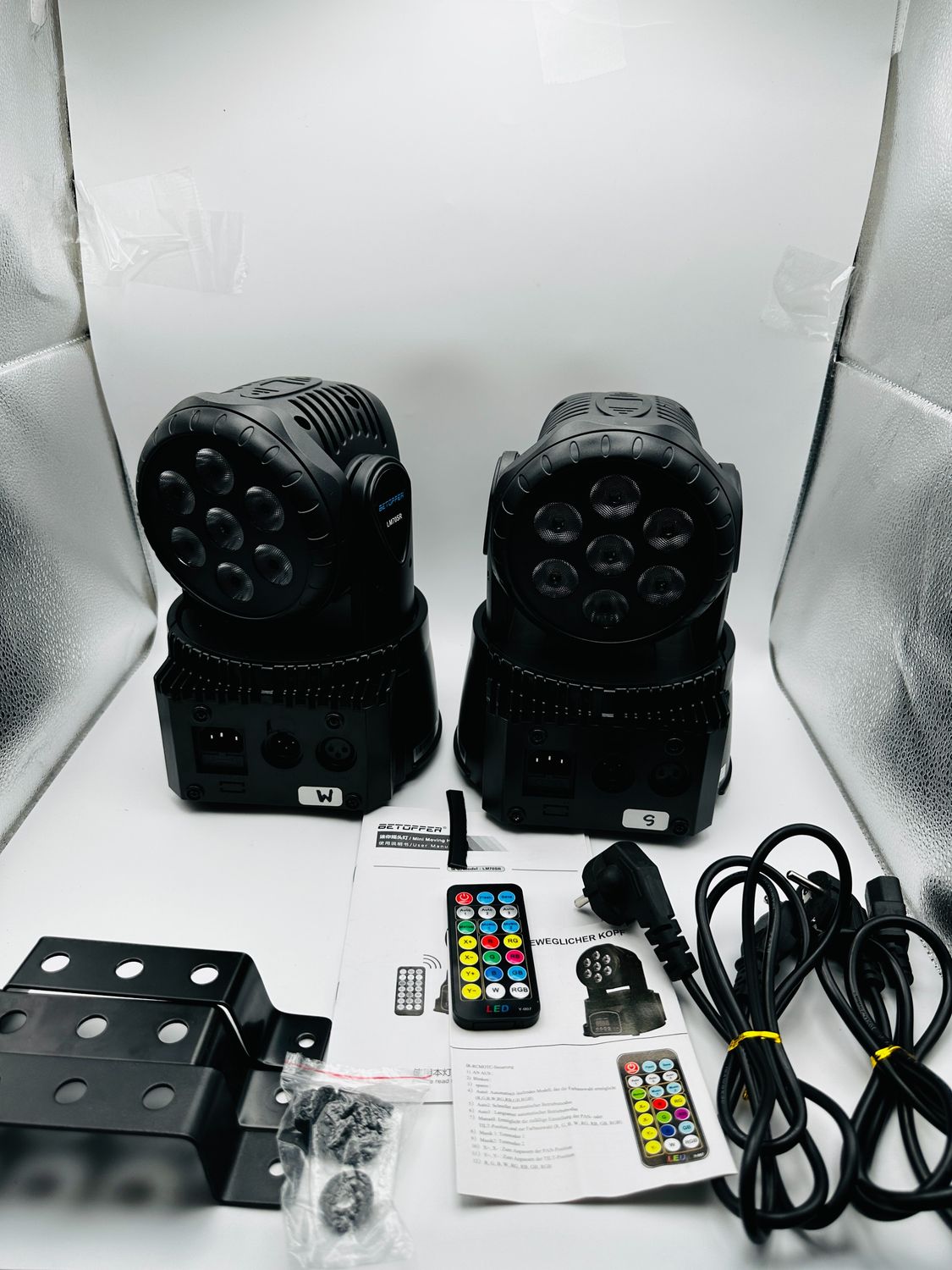 BETOPPER Moving Head oświetlenie dyskotekowe z pilotem zdalnego sterowania, 7 x 8 W, RGBW LED, światło dyskotekowe z DMX, punktowe, stroboskopowe, oświetlenie sceniczne, oświetlenie imprezowe, do klub