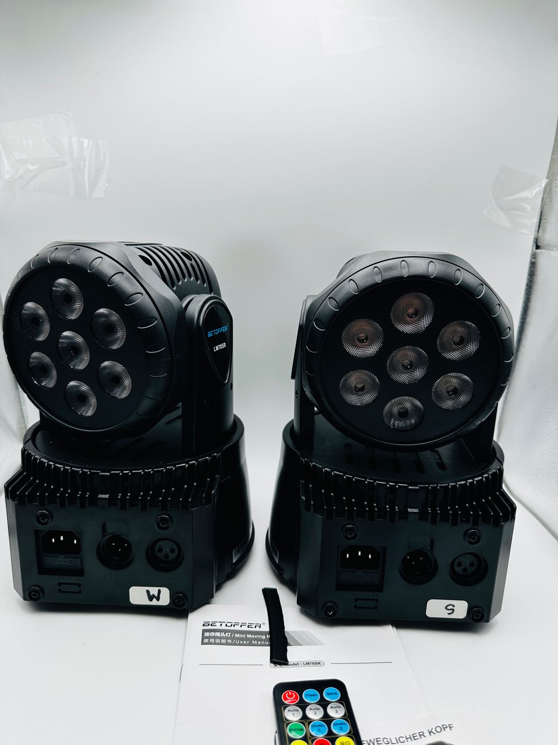 BETOPPER Moving Head oświetlenie dyskotekowe z pilotem zdalnego sterowania, 7 x 8 W, RGBW LED, światło dyskotekowe z DMX, punktowe, stroboskopowe, oświetlenie sceniczne, oświetlenie imprezowe, do klub
