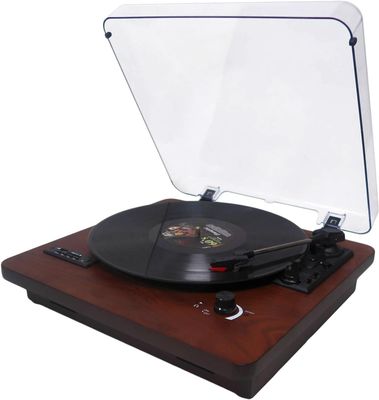 DLITIME Gramofon Bluetooth, Vintage Gramofon Trzy Prędkości, Radio FM