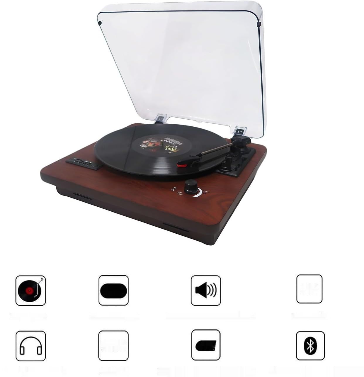 DLITIME Gramofon Bluetooth, Vintage Gramofon Trzy Prędkości, Radio FM