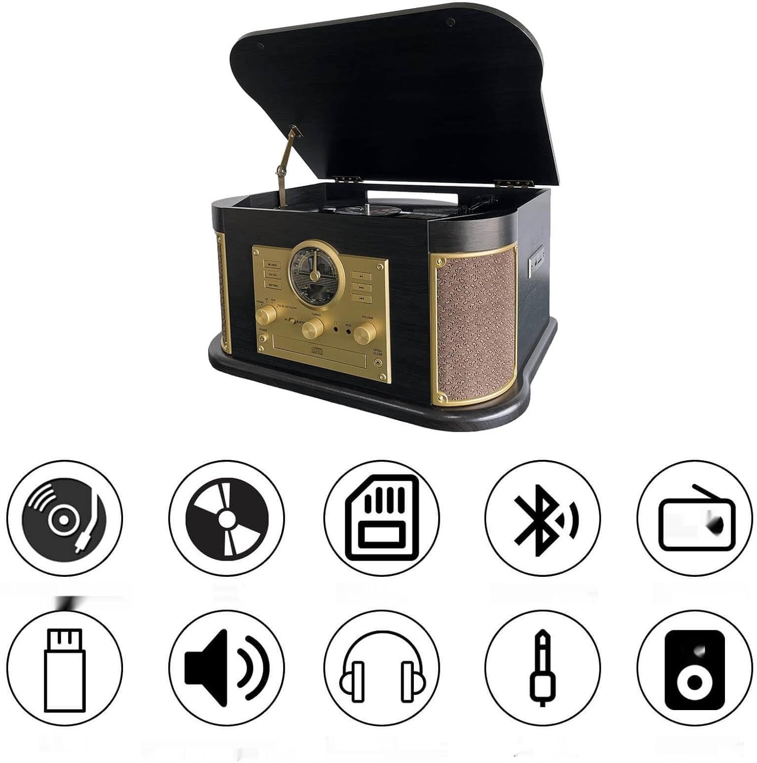DLITIME Gramofon z głośnikami i Bluetooth, Retro System Stereo