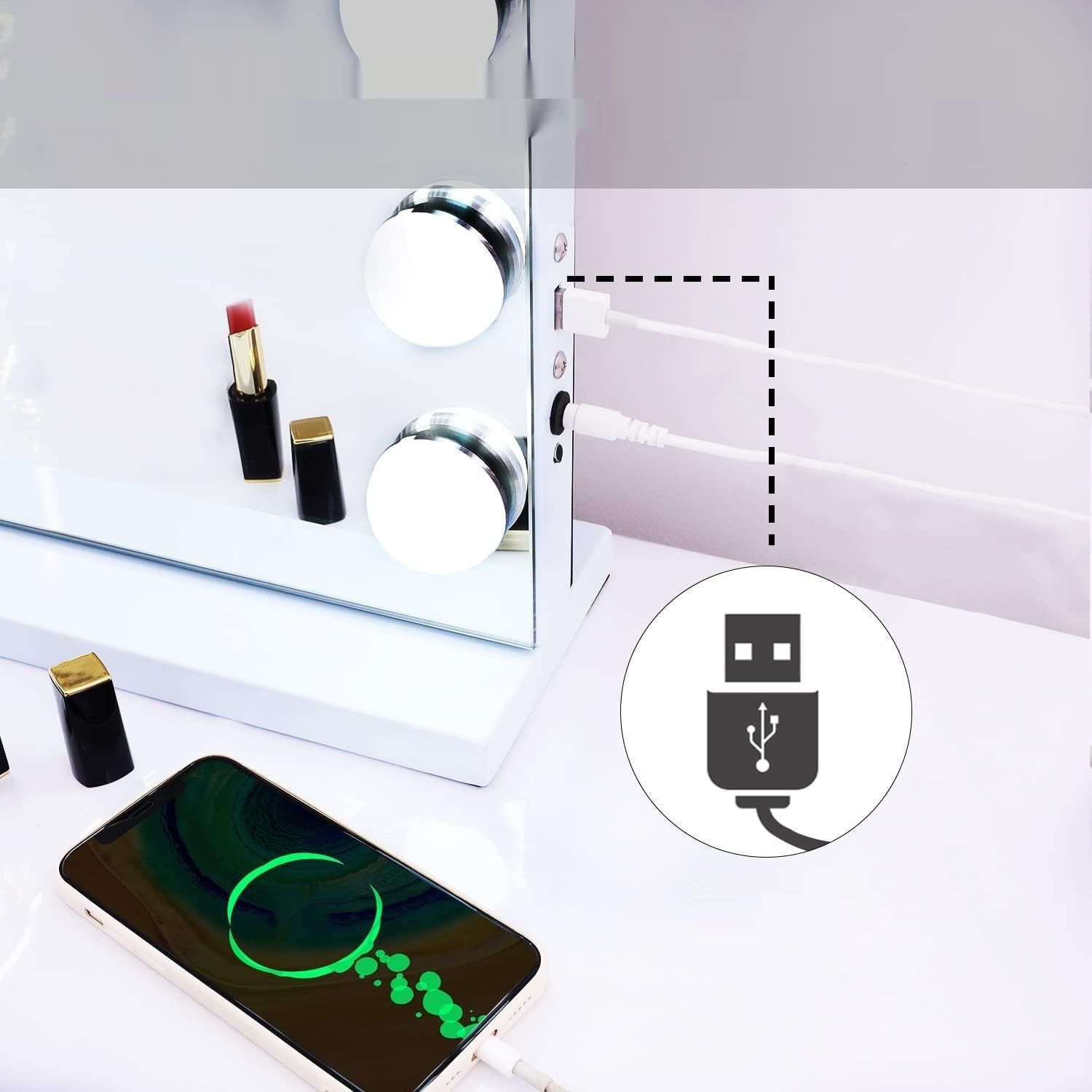 FENCHILIN Hollywood lustro z głośnikiem, USB, lusterko do makijażu