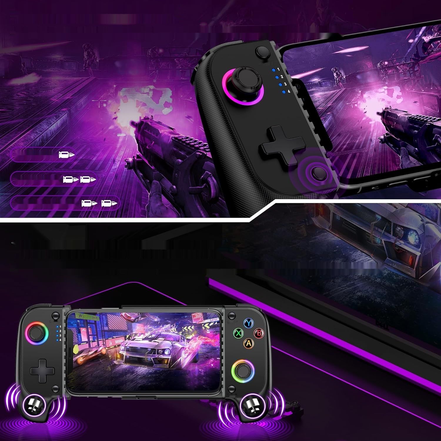 HASACOOL Mobilny Gamepad Mobilny, Bezprzewodowy Joystick RGB