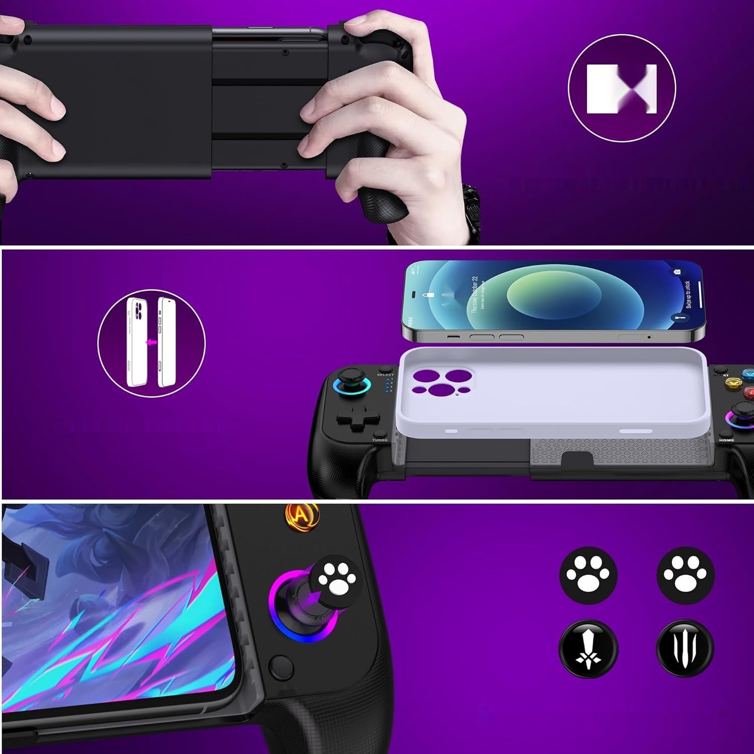 HASACOOL Mobilny Gamepad Mobilny, Bezprzewodowy Joystick RGB