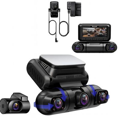Rhorawill 4-kanałowa kamera Dash Cam, obrót o 360° przód, tył, wnętrze.