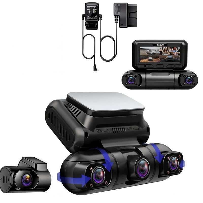 Rhorawill 4-kanałowa kamera Dash Cam, obrót o 360° przód, tył, wnętrze.
