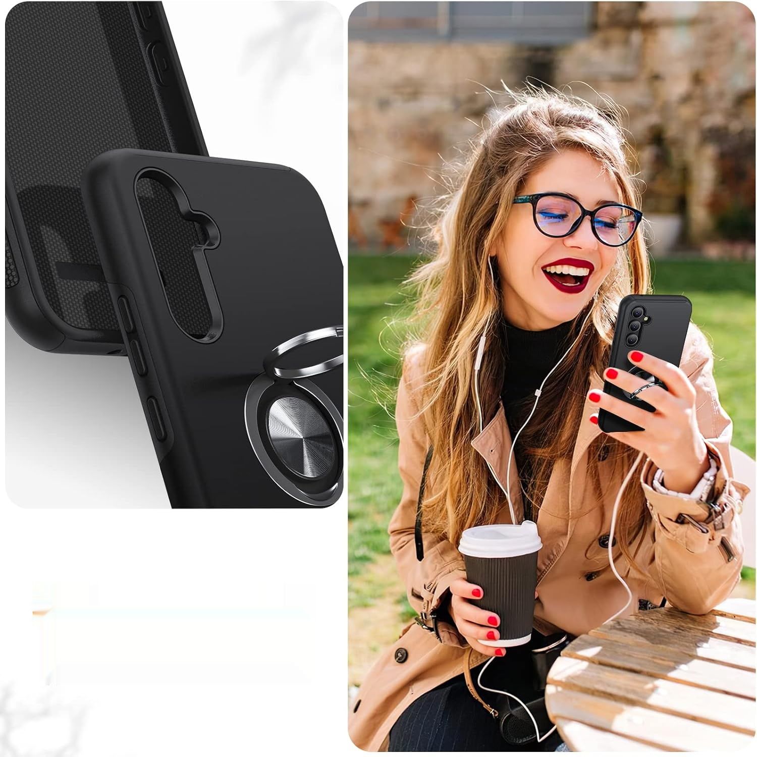 Etui AOUIA do Galaxy A34 5G z 2 szkłami ochronnymi, czarne.