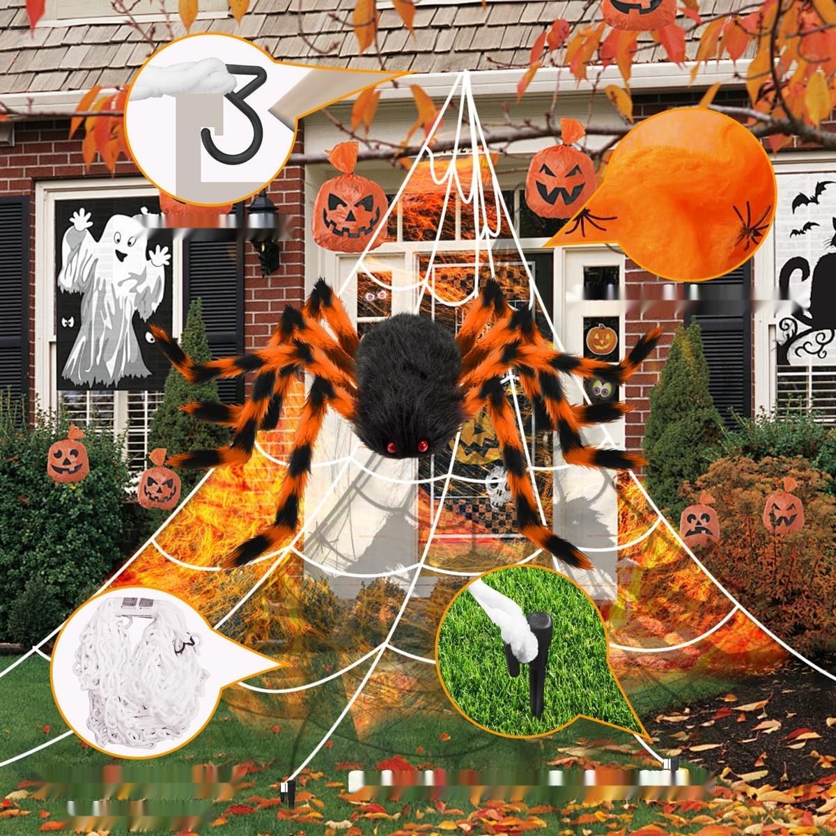AMLOOPH Dekoracja Halloweenowa na Zewnątrz Ogrodu, Straszna Sieć Pająka