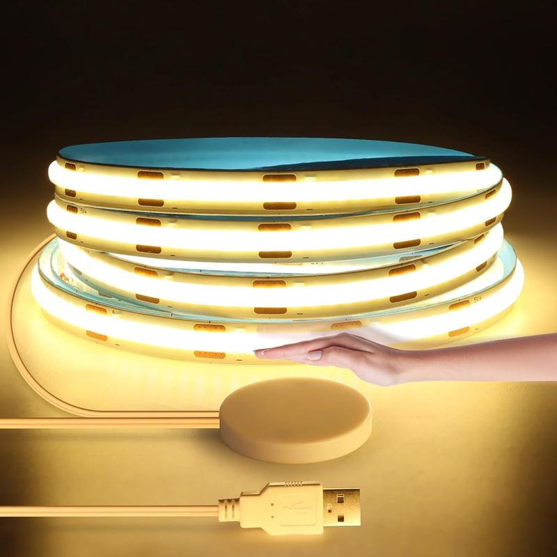 CHNMALITAI 5 V USB COB LED Pasek, 2 m Ciepłobiały Ściemnialny COB LED