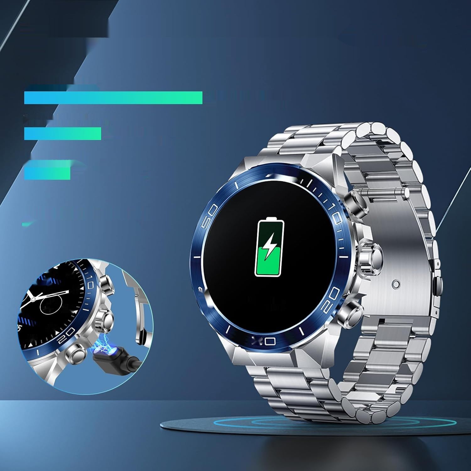MiracDan Męski Smartwatch, AMOLED 1,43&quot;, Bluetooth 5.2, IP68, srebrny