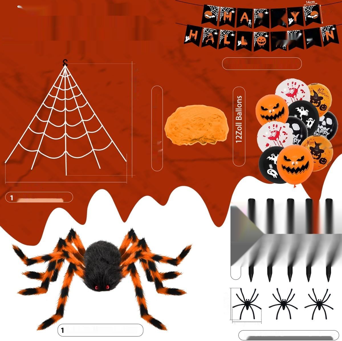 AMLOOPH Dekoracja Halloweenowa - 5 m Pajęczyna + 1,5 m Gigantyczny Pająk