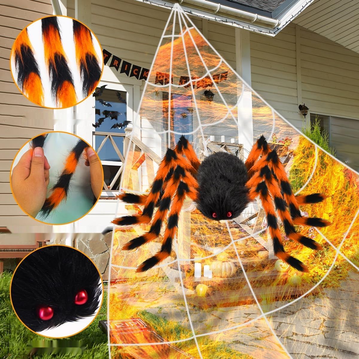 AMLOOPH Dekoracja Halloweenowa - 5 m Pajęczyna + 1,5 m Gigantyczny Pająk