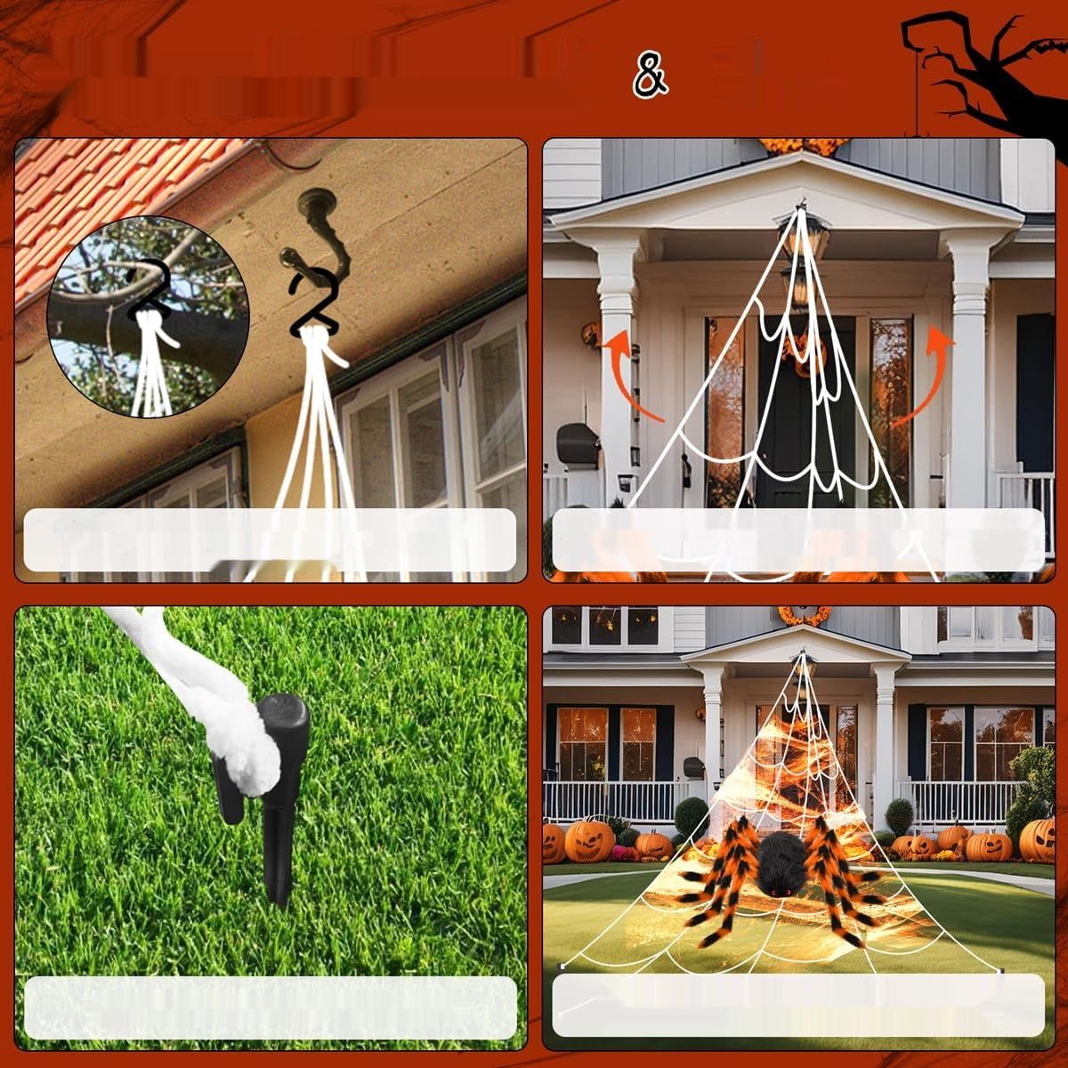 AMLOOPH Dekoracja Halloweenowa - 5 m Pajęczyna + 1,5 m Gigantyczny Pająk