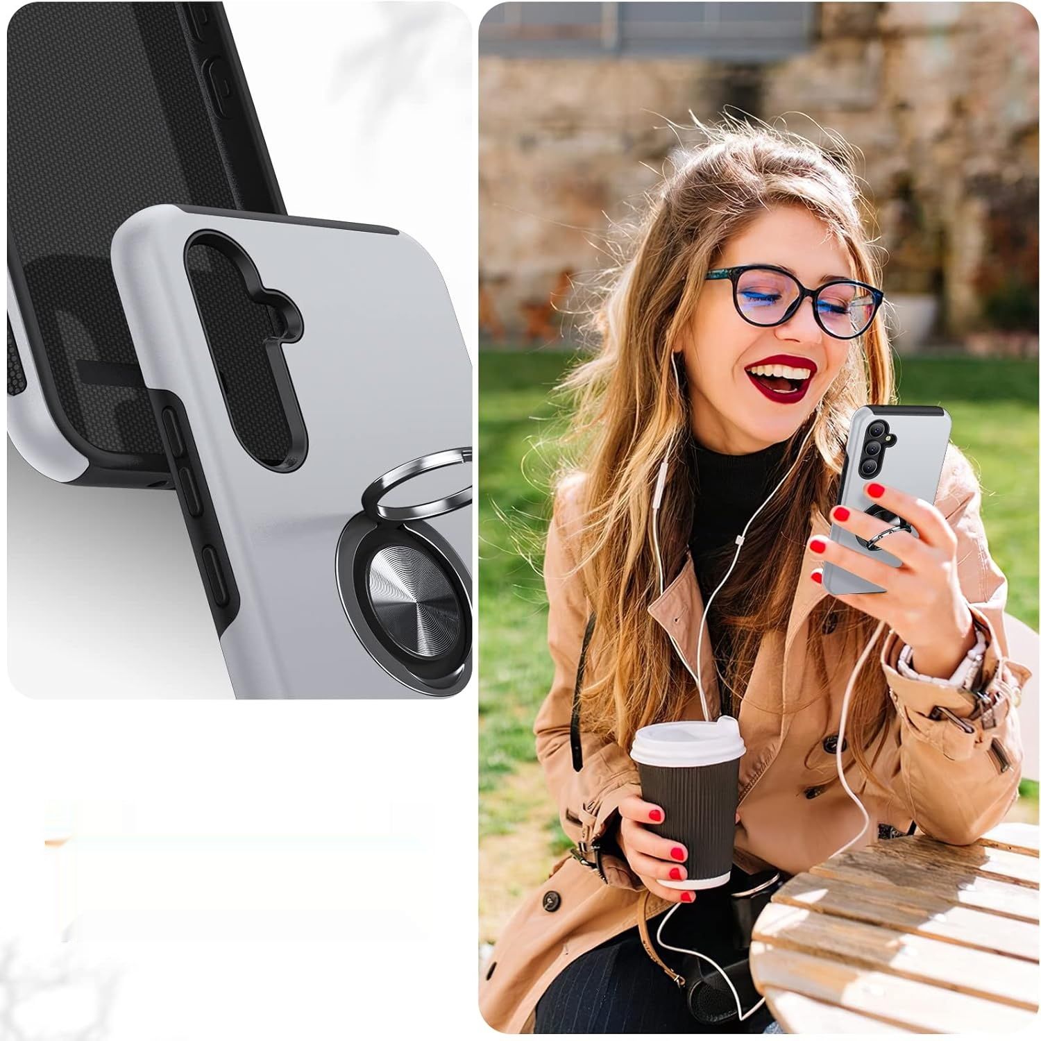 AOUIA Etui pour Samsung A34 5G z 2 foliami, magnetyczne wsparcie 360°