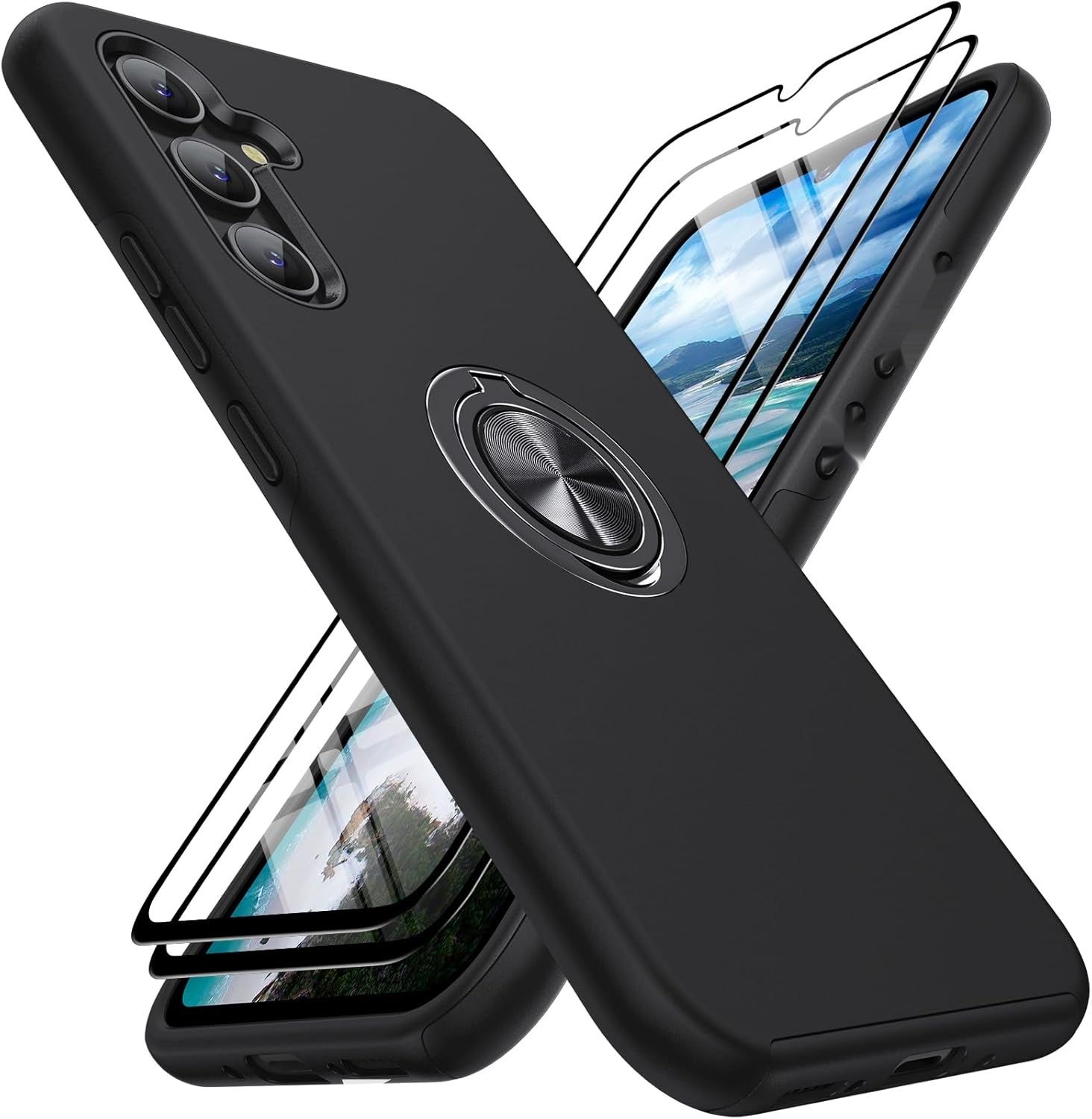 Etui AOUIA do Galaxy A34 5G z 2 szkłami ochronnymi, czarne.