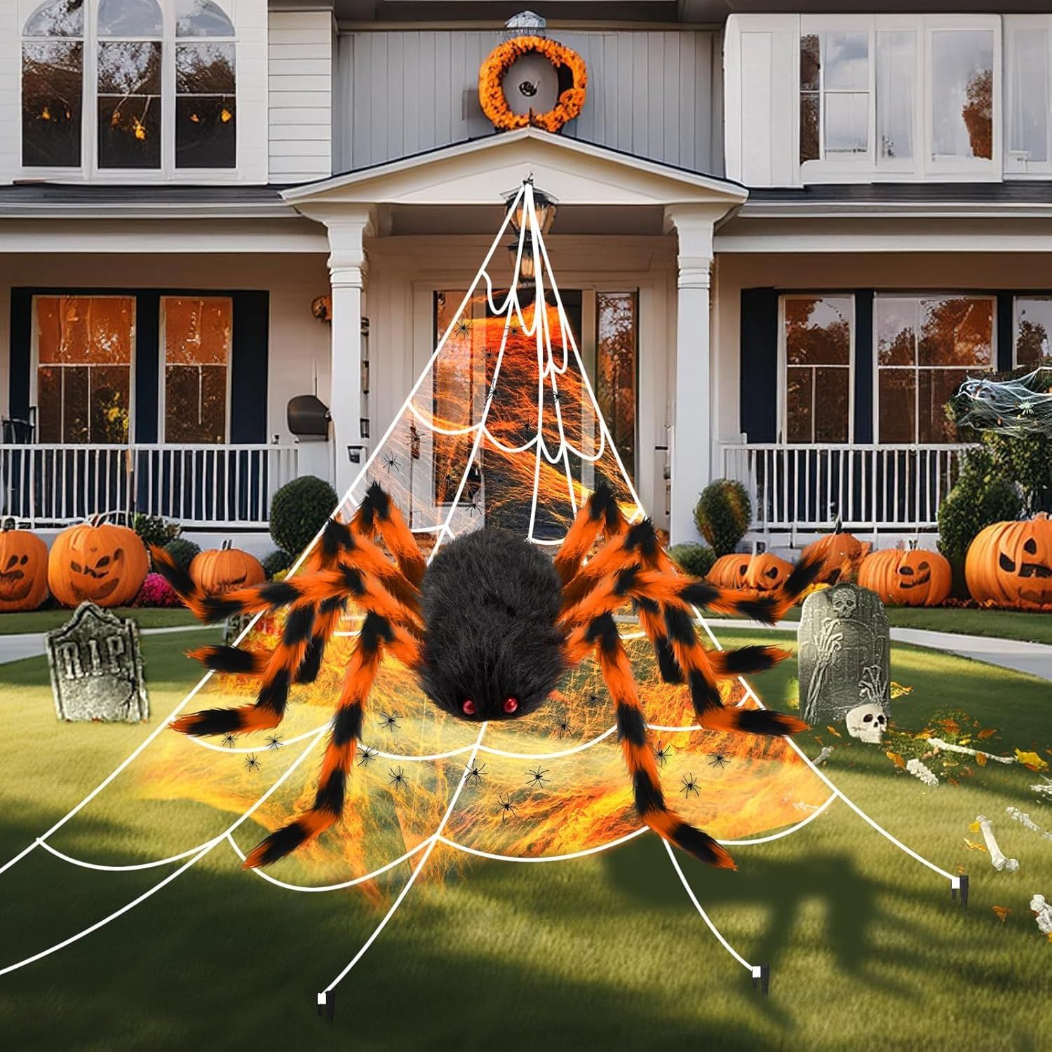 AMLOOPH Dekoracja Halloweenowa na Zewnątrz Ogrodu, Straszna Sieć Pająka