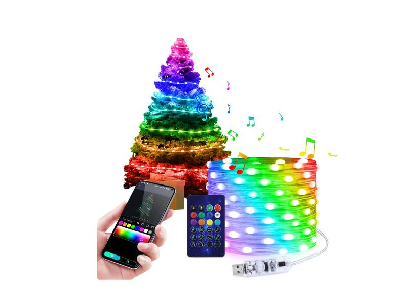 Adresowalne lampki choinkowe LED, kontrola przez aplikację, IP65, 20 m