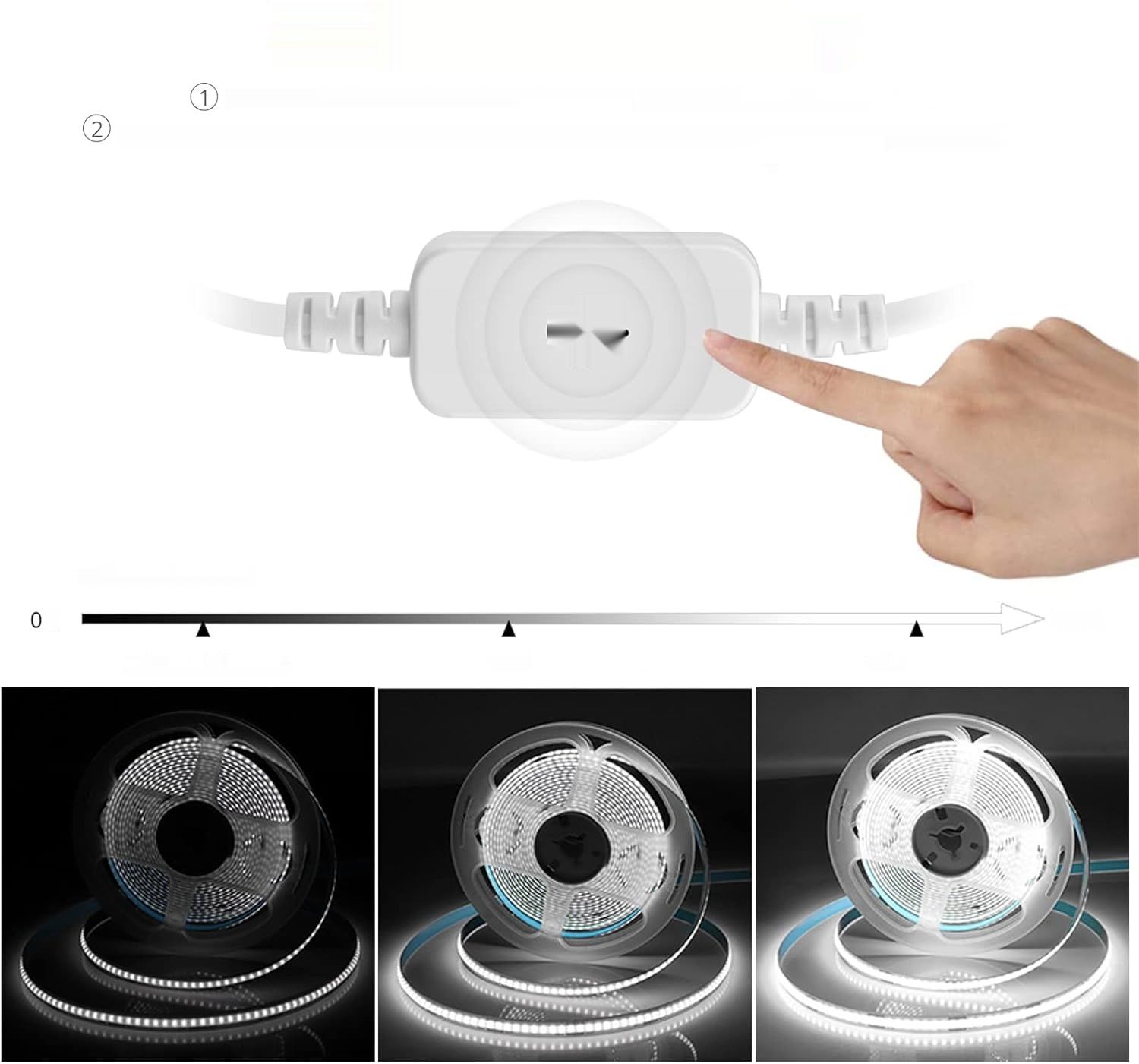 Taśma LED COB LED 1 m, 5 V USB, ściemniana taśma COB LED z przełącznikiem