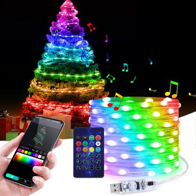 Adresowalne lampki choinkowe LED, kontrola przez aplikację, IP65, 20 m