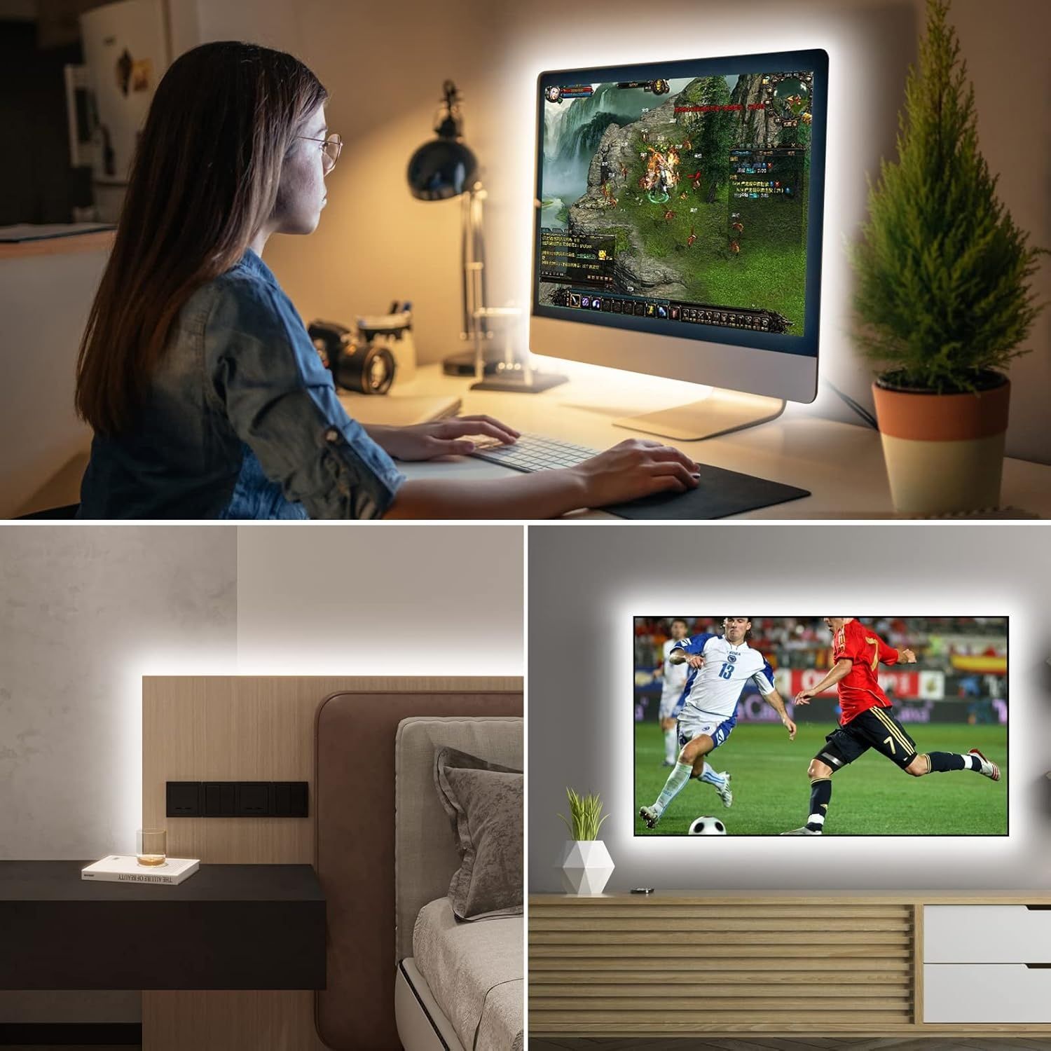 Taśma LED COB LED 1 m, 5 V USB, ściemniana taśma COB LED z przełącznikiem