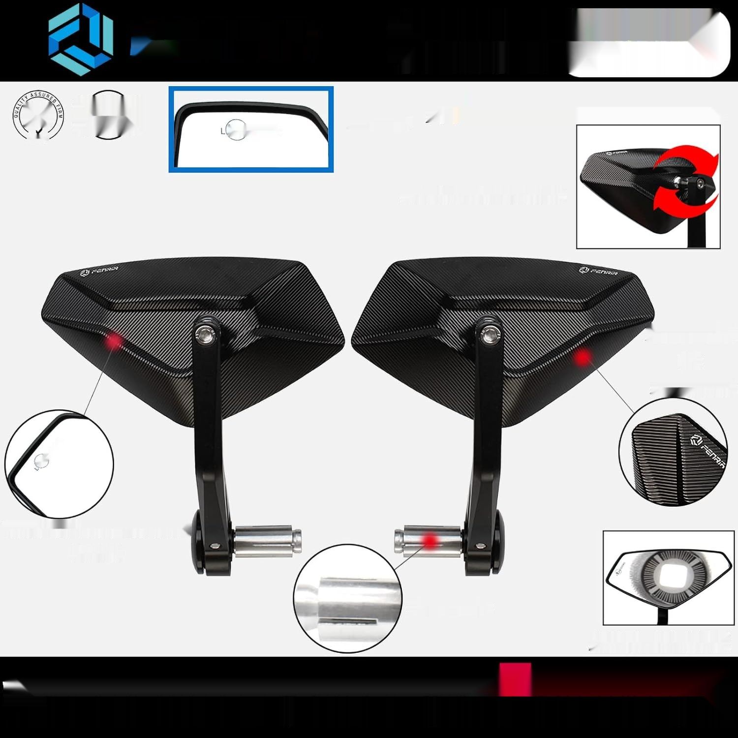 FENRIR Lusterka Wsteczne Motocyklowe na Kierownicę, Czarny CNC