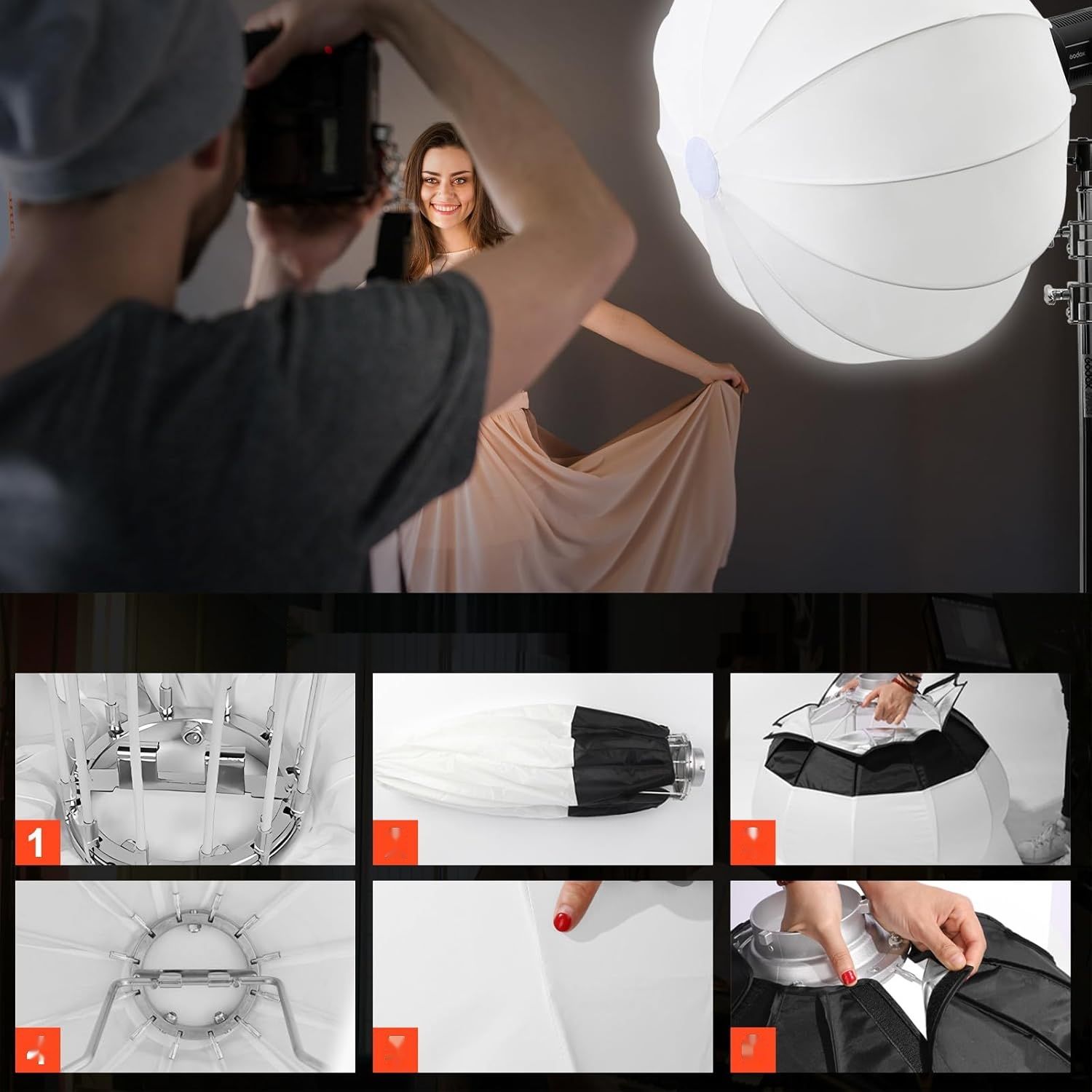 Softbox Soonpho Latarnia, 65 cm, do GODOX SL60W, kompatybilny z NEEWER CB60B