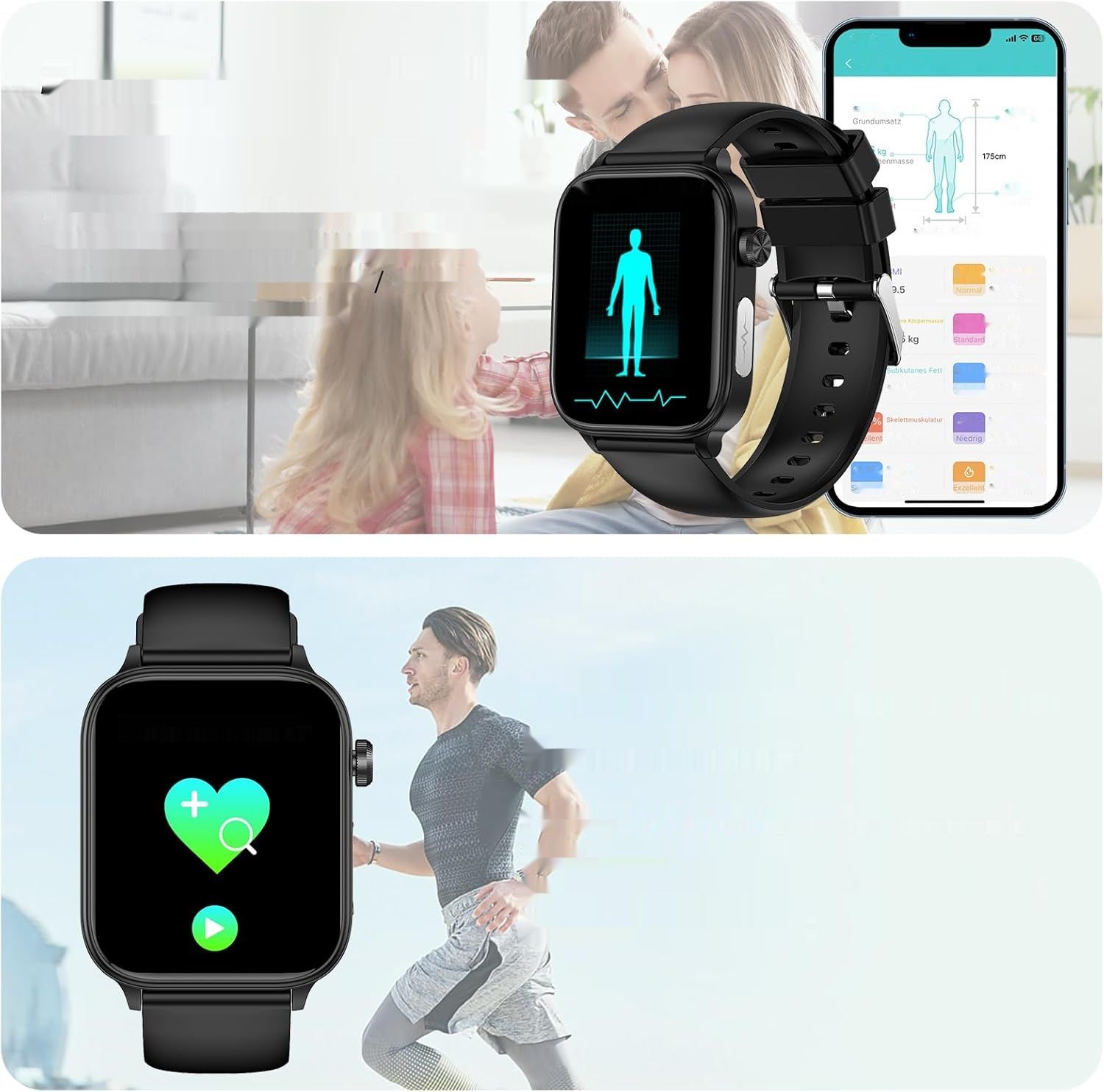 Smartwatch ECG+HRV, zegarek fitness 1,96 cala, pomiary zdrowotne.