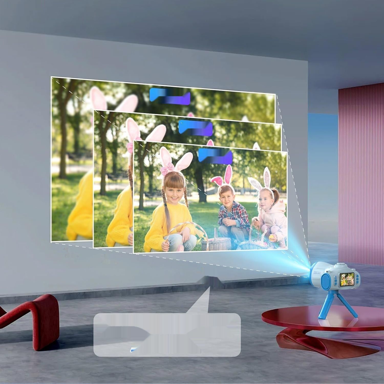 CHAKEYAKE 2 w 1 1080P Aparat Dla Dzieci z Projektorem, Statywem i Kartą 32GB