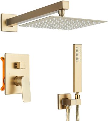 Recesyjny system prysznicowy, deszczownica 20 cm, szczotkowane złoto