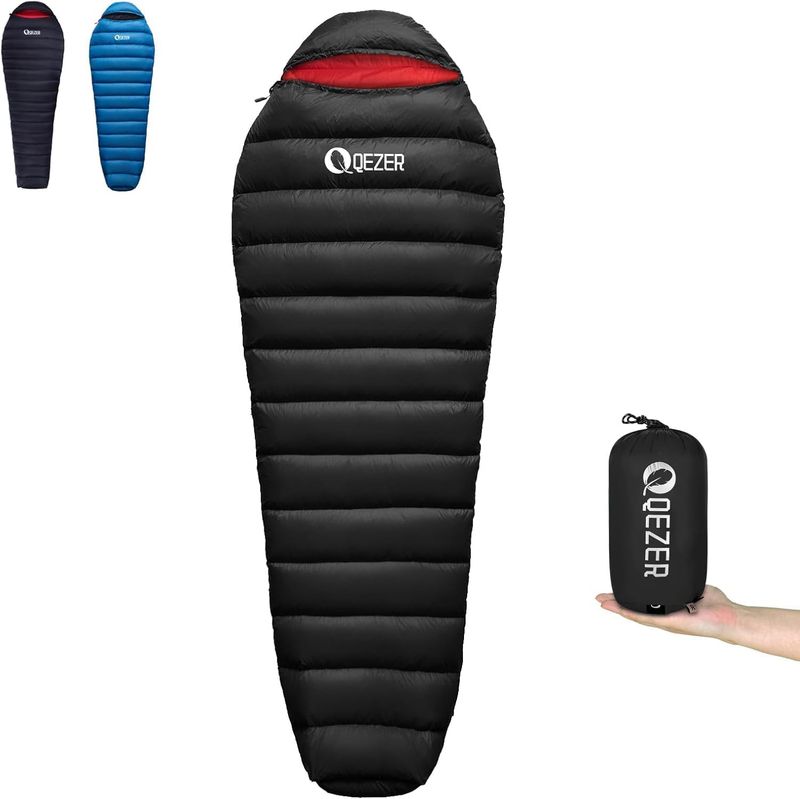 QEZER Śpiwór puchowy - 5 ℃, 3~4 Sezony Ultralekki 660 FP