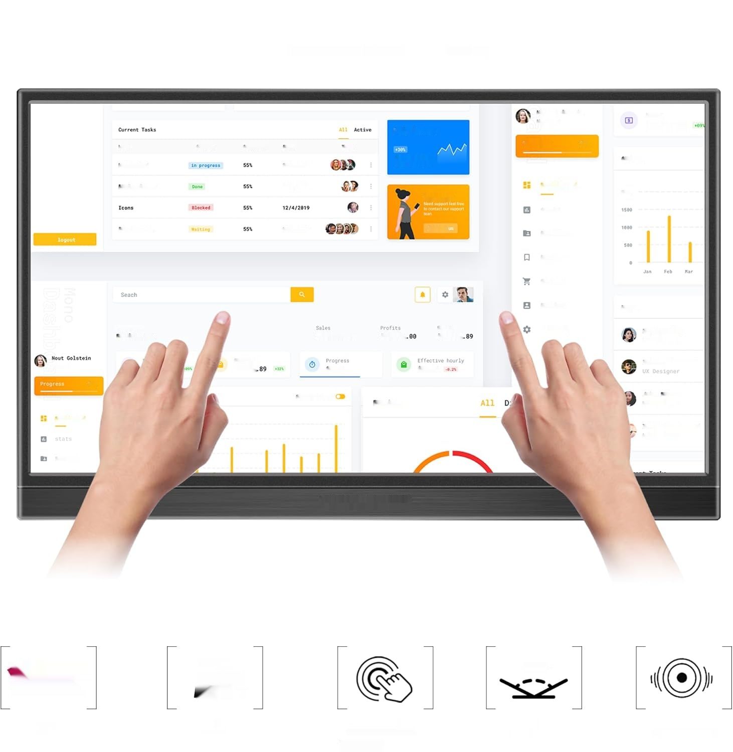 Thinlerain 15 cali przenośny monitor dotykowy USB C 1920 x 1080p IPS HDMI