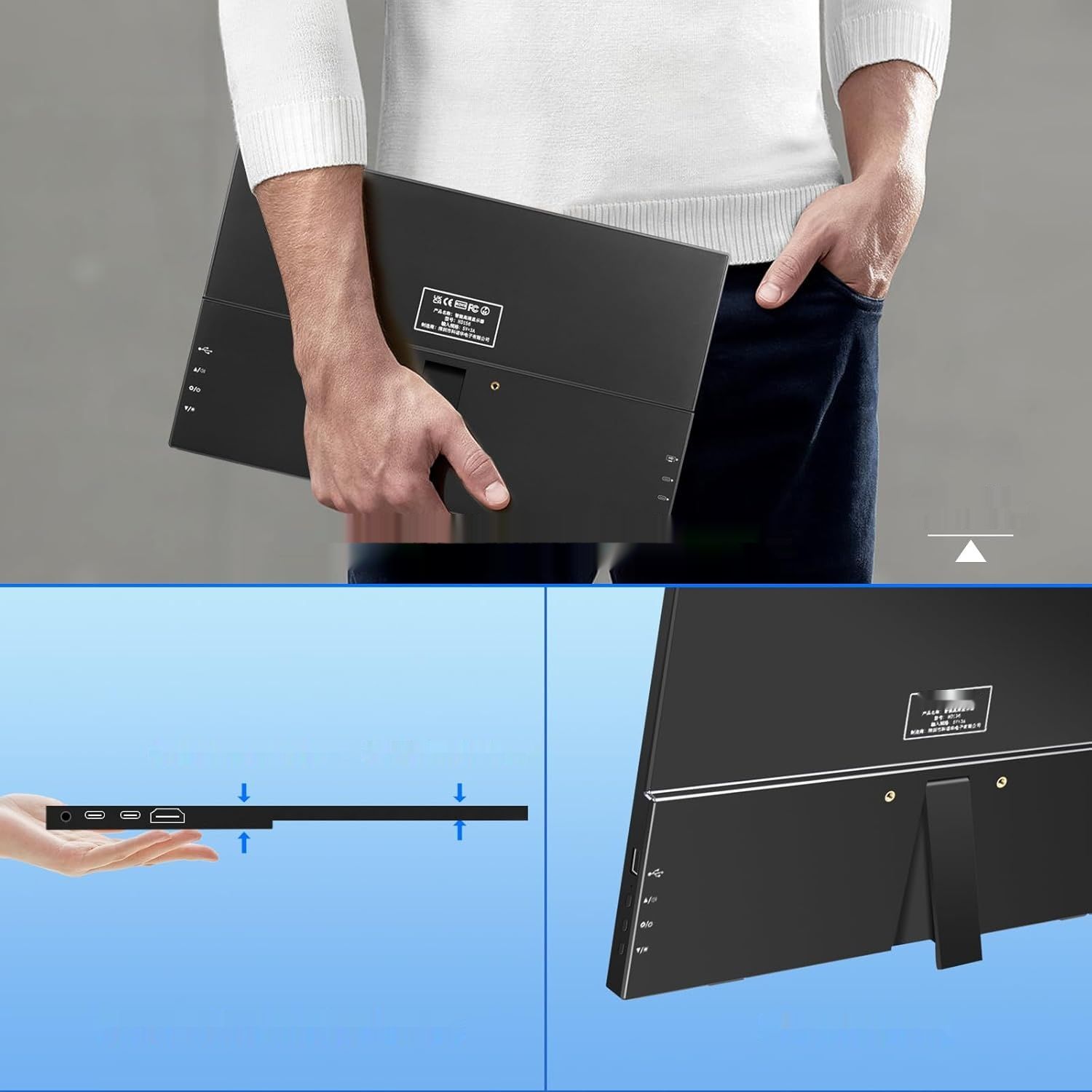 Thinlerain 15 cali przenośny monitor dotykowy USB C 1920 x 1080p IPS HDMI