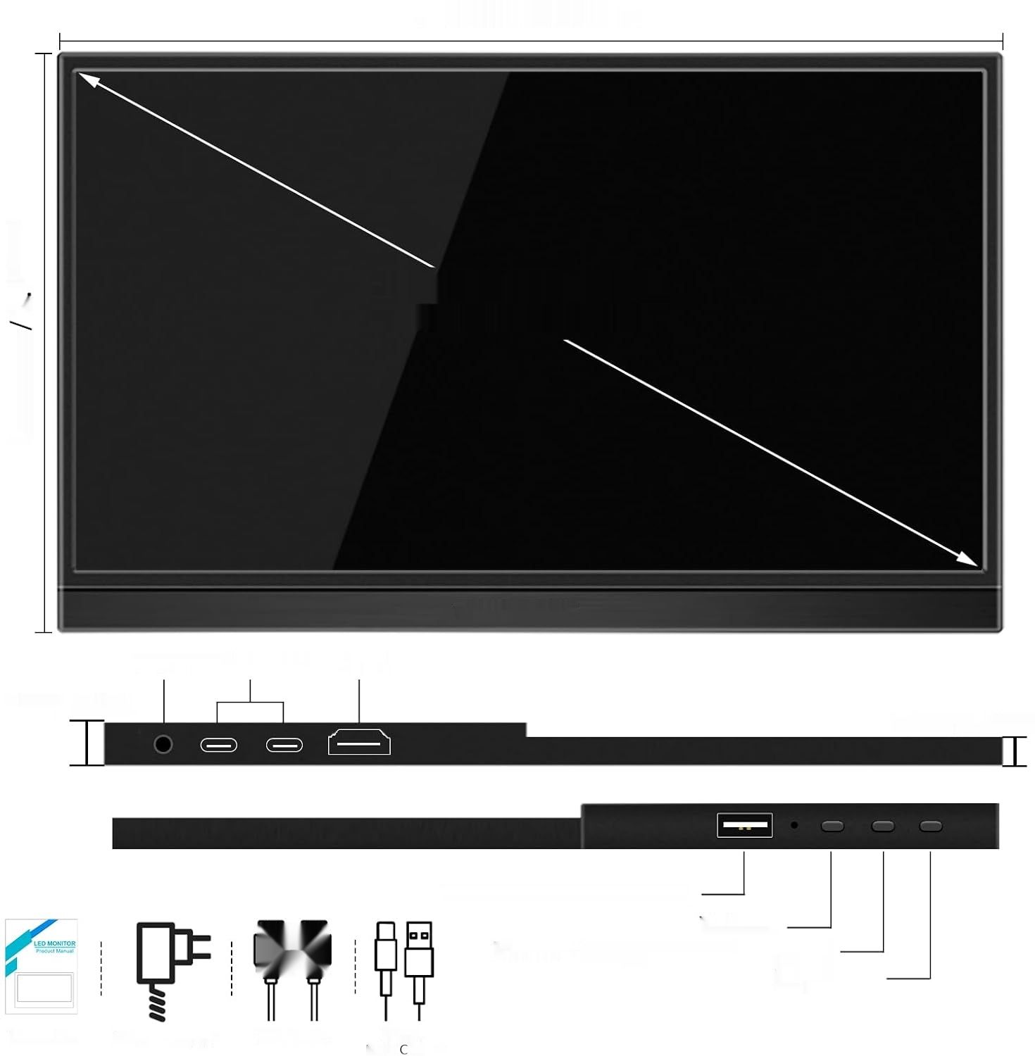 Thinlerain 15 cali przenośny monitor dotykowy USB C 1920 x 1080p IPS HDMI