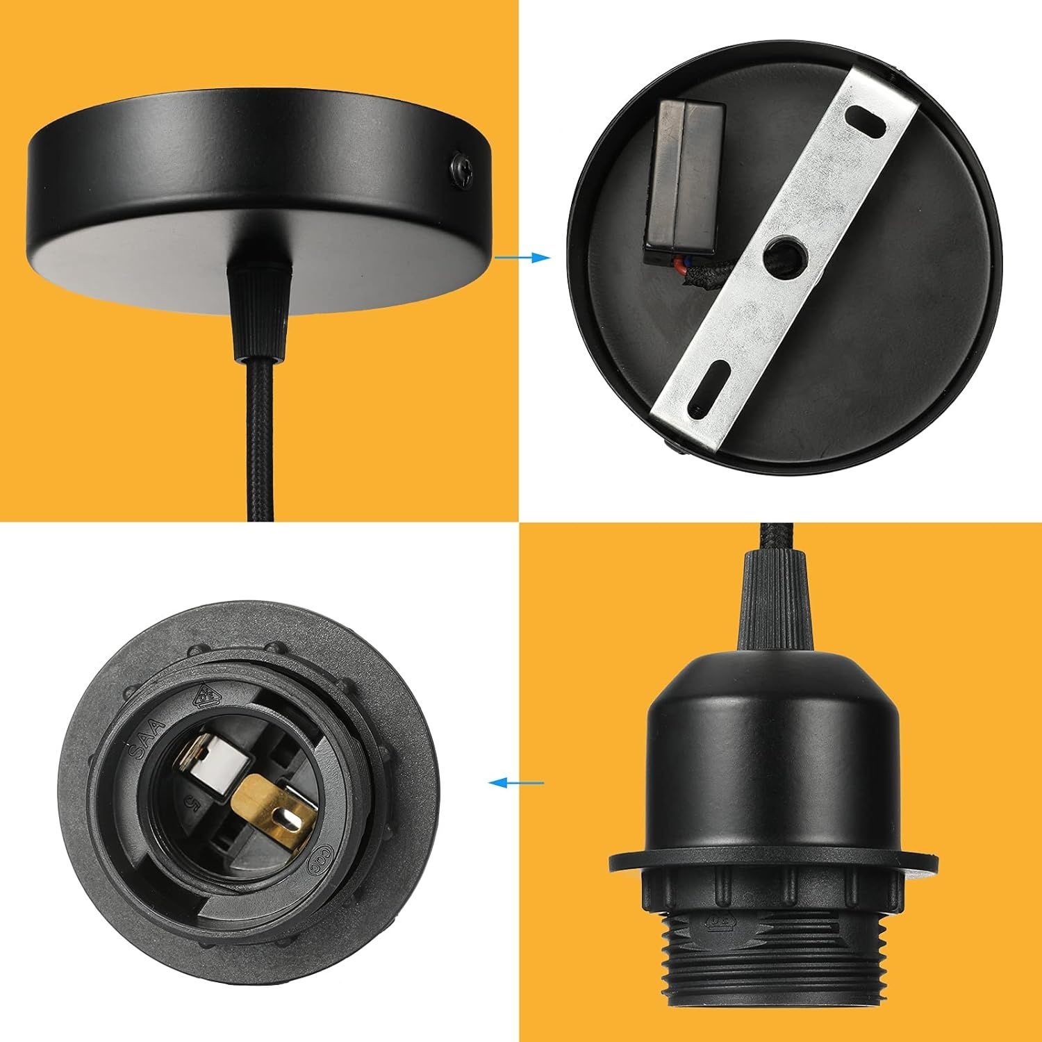 Linkind Oprawka Lampy Metalowej E27, Zestaw 2 sztuk, Czarny.