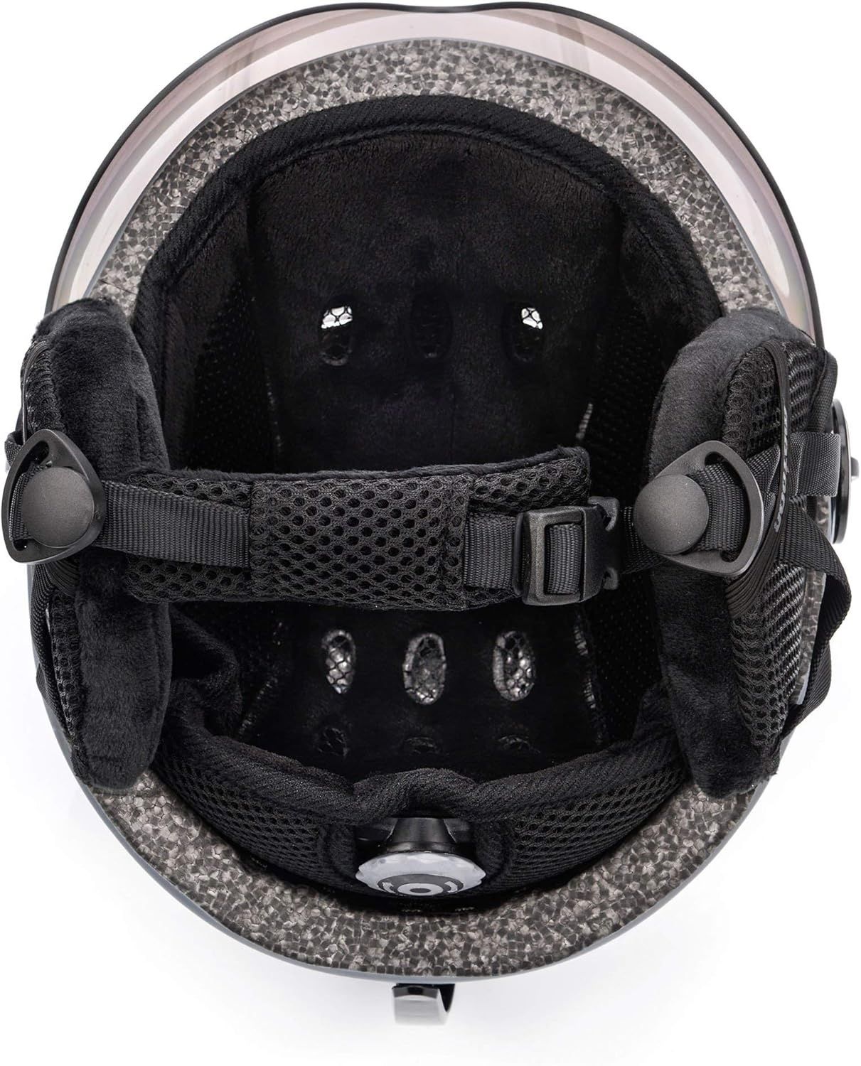 Kask narciarski z nausznikami, certyfikowany do snowboardu.