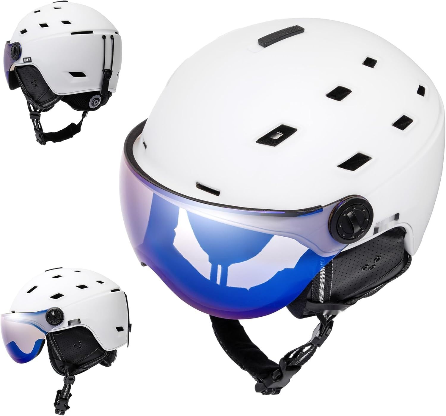 Kask narciarski Meteor z wizjerem i wysokiej jakości powłoką lustrzaną.