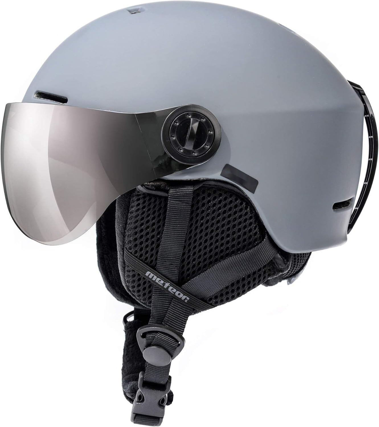 Kask narciarski z nausznikami, certyfikowany do snowboardu.