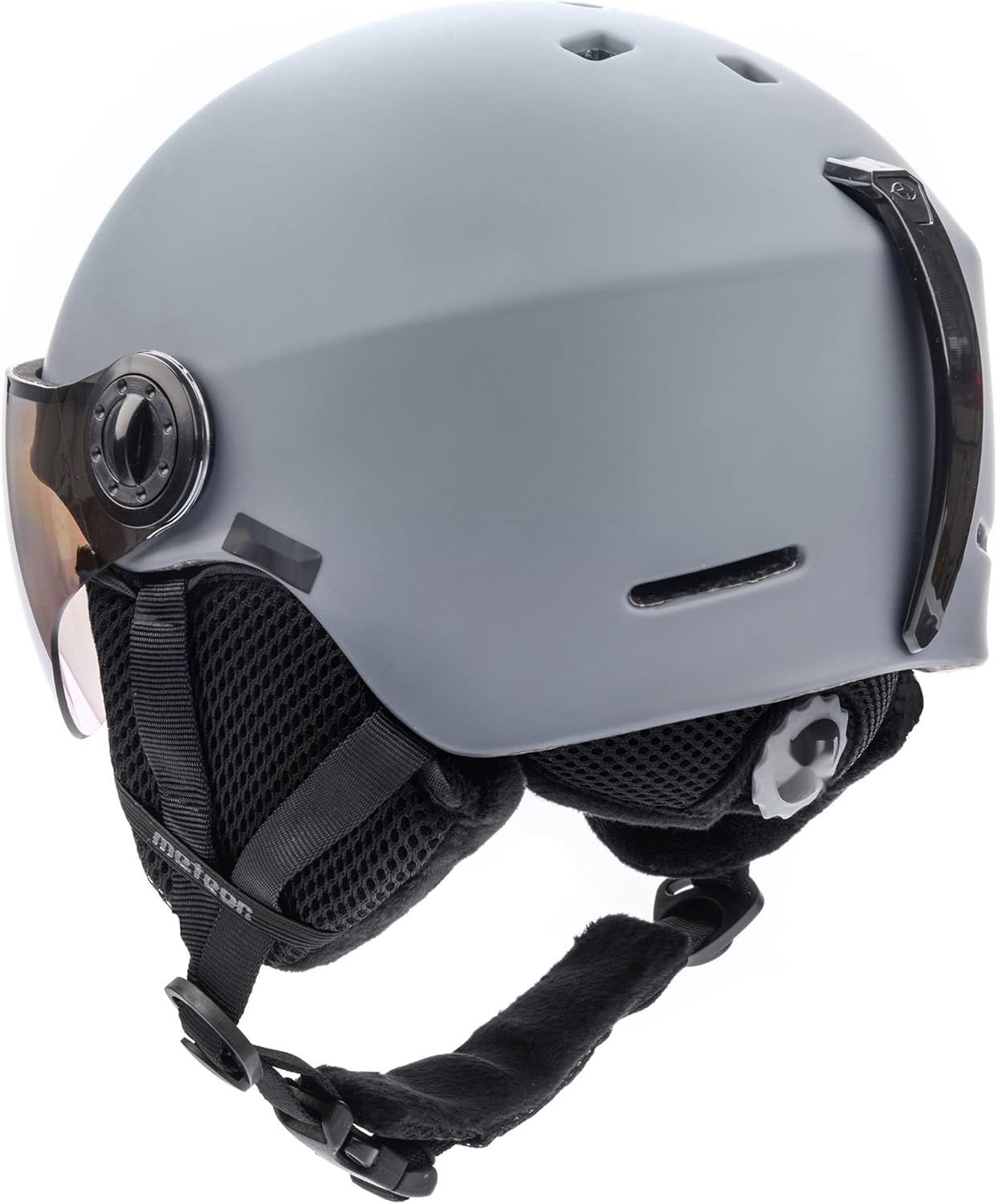 Kask narciarski z nausznikami, certyfikowany do snowboardu.