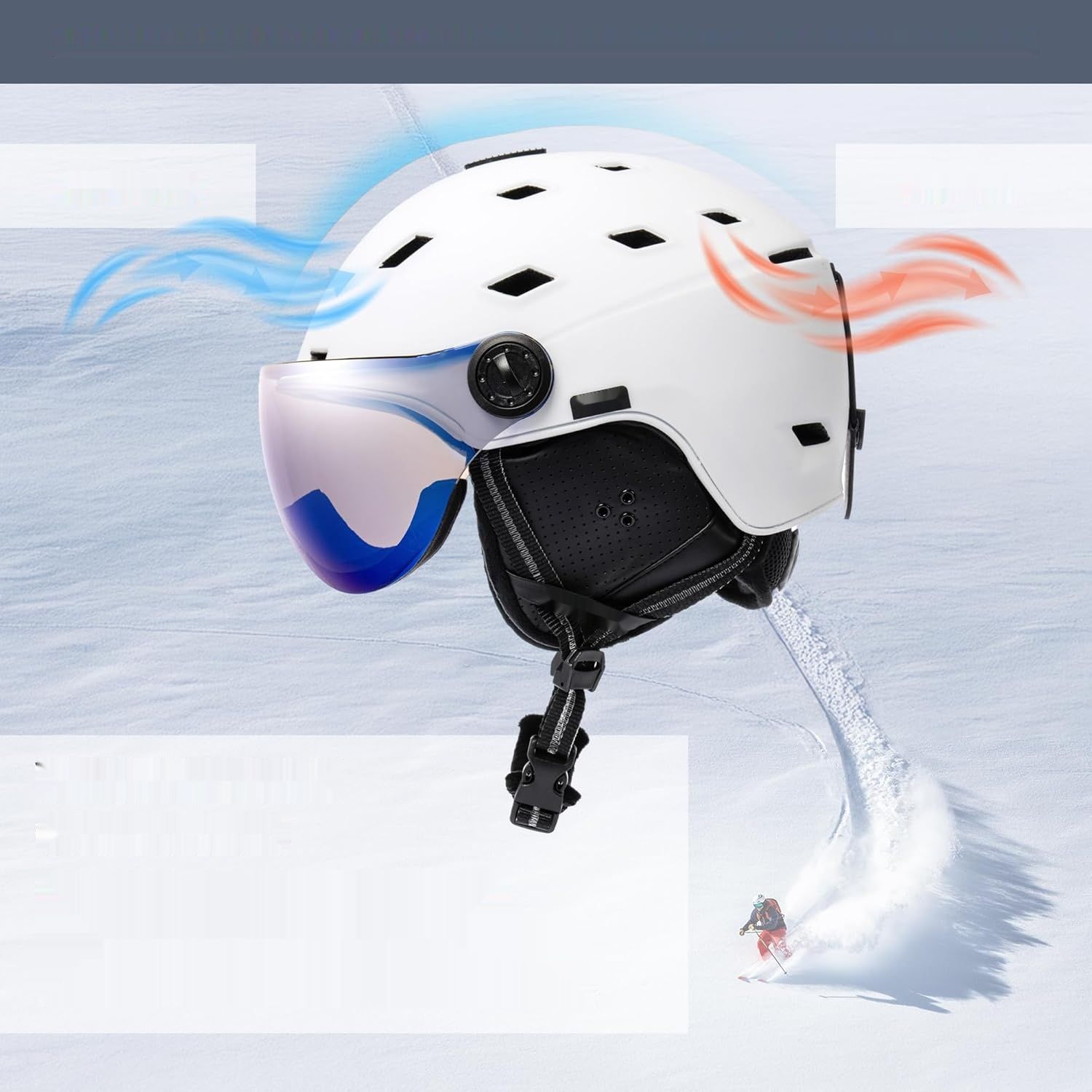 Kask narciarski Meteor z wizjerem i wysokiej jakości powłoką lustrzaną.