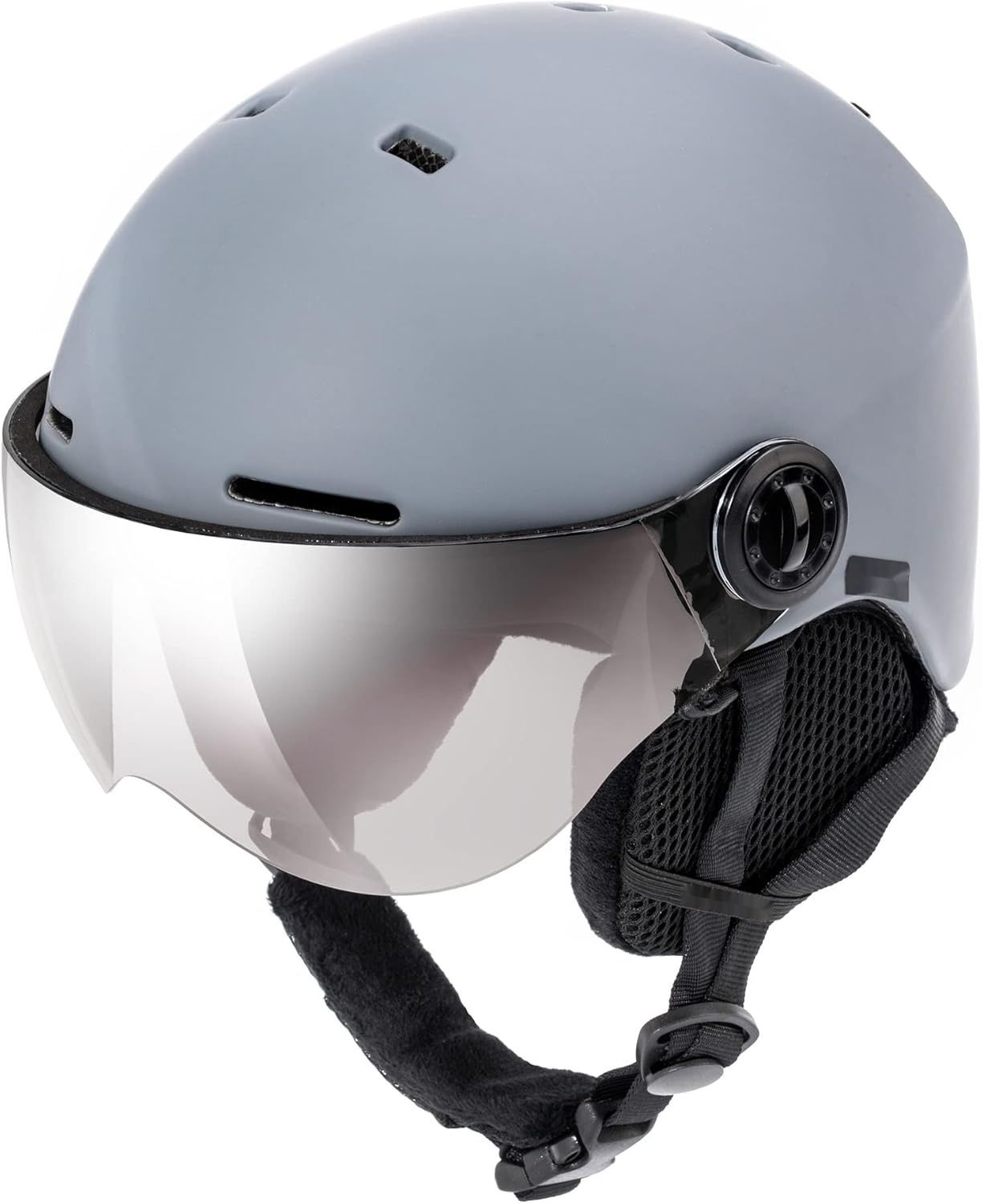 Kask narciarski z nausznikami, certyfikowany do snowboardu.