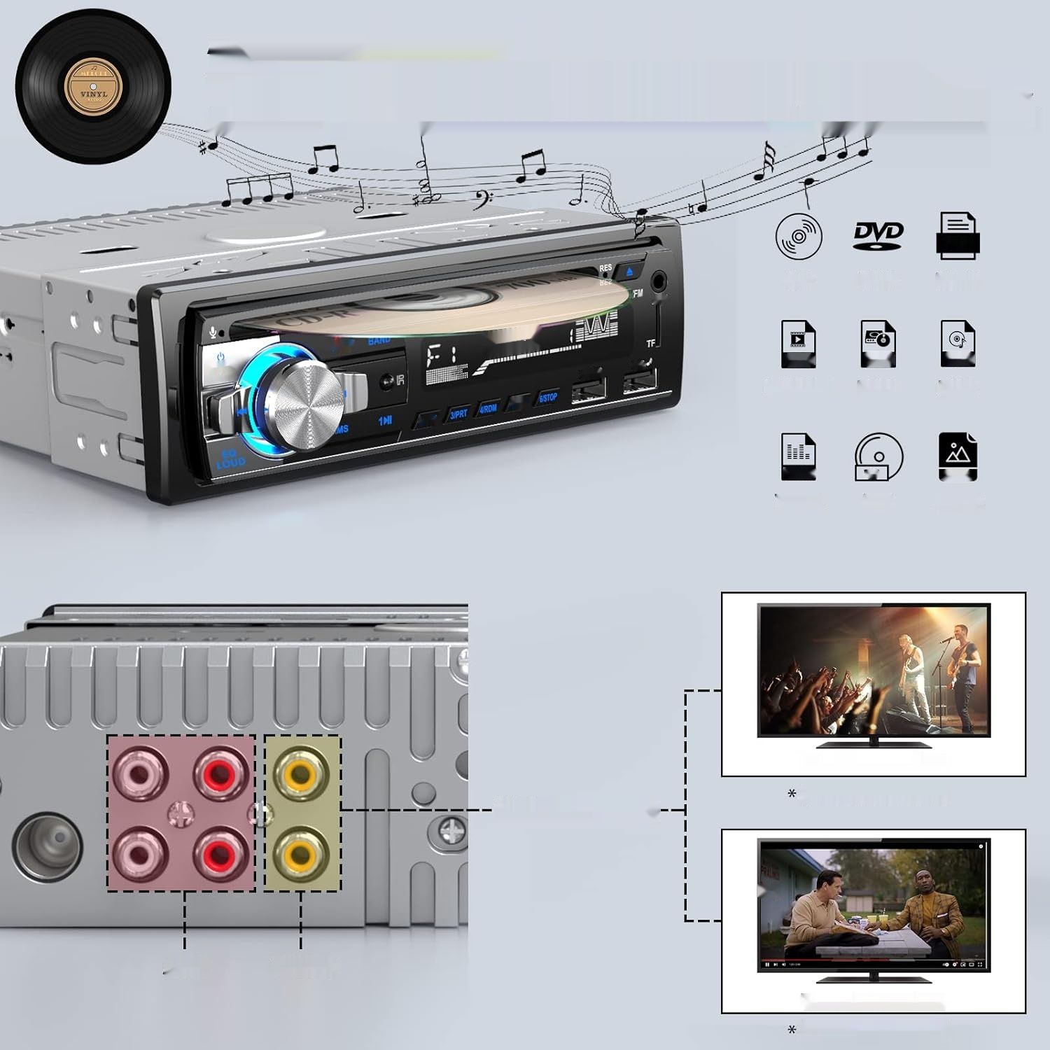 CENXINY Radio Samochodowe z CD Bluetooth RDS 1 DIN Odtwarzacz MP3/Radio FM