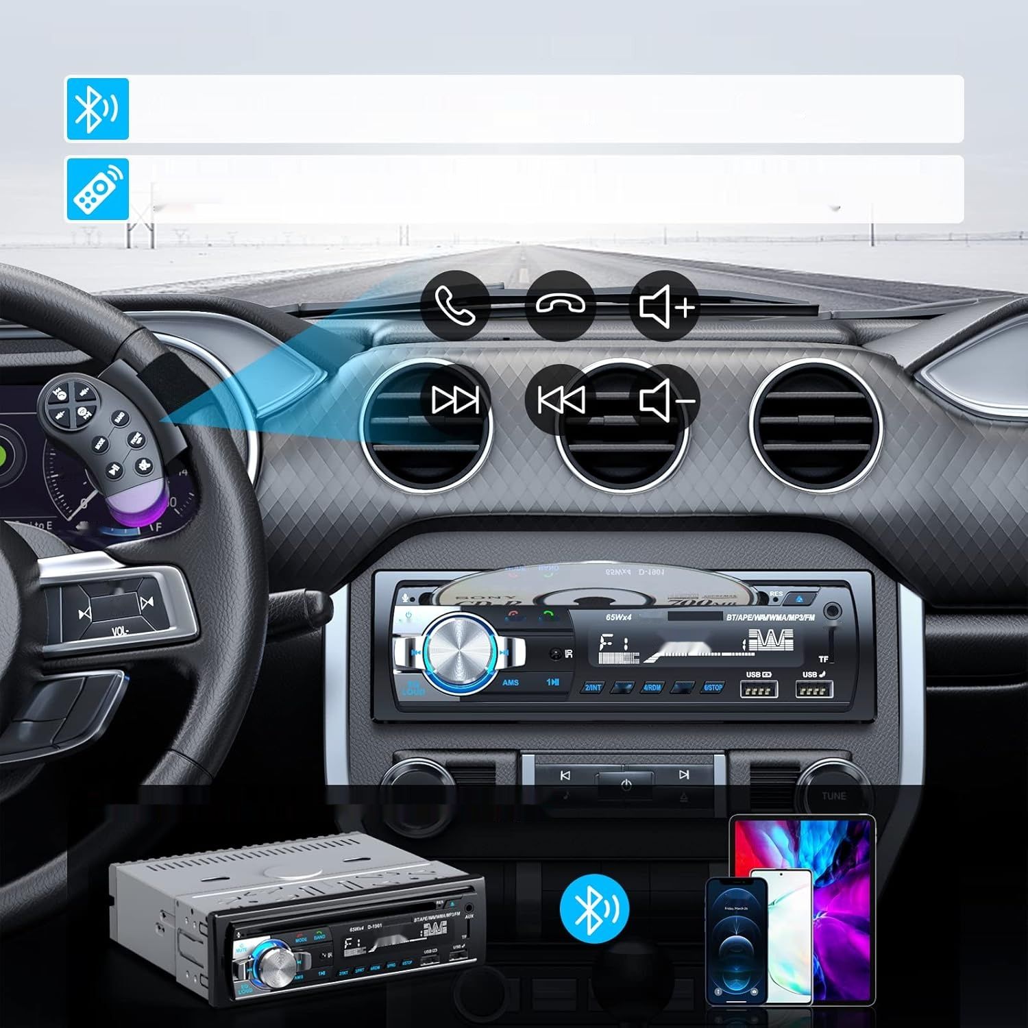 CENXINY Radio Samochodowe z CD Bluetooth RDS 1 DIN Odtwarzacz MP3/Radio FM