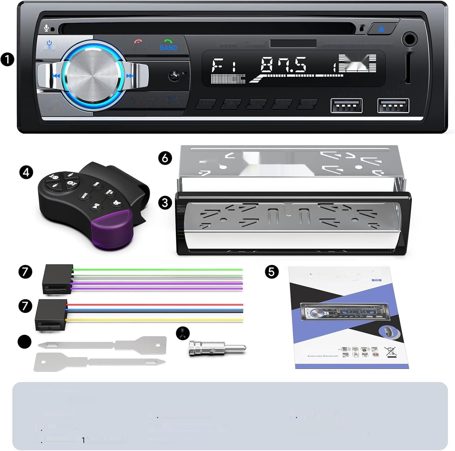 CENXINY Radio Samochodowe z CD Bluetooth RDS 1 DIN Odtwarzacz MP3/Radio FM