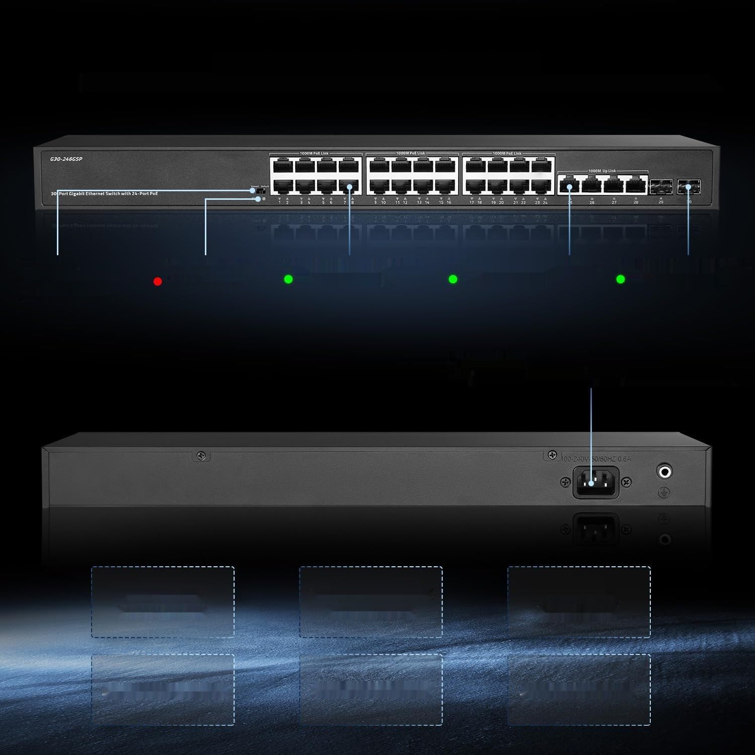 Binardat 30-portowy gigabitowy przełącznik POE, 24 porty POE+ 100/1000Mbps