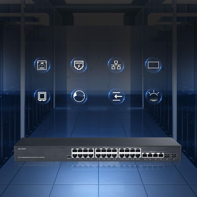 Binardat 30-portowy gigabitowy przełącznik POE, 24 porty POE+ 100/1000Mbps