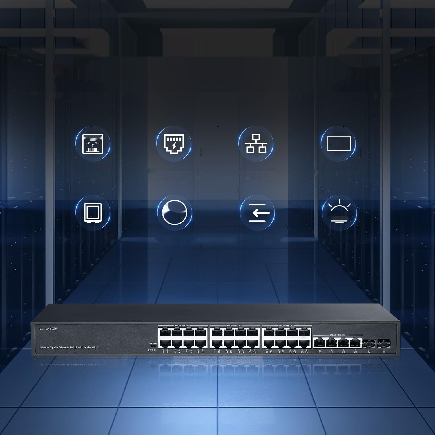 Binardat 30-portowy gigabitowy przełącznik POE, 24 porty POE+ 100/1000Mbps