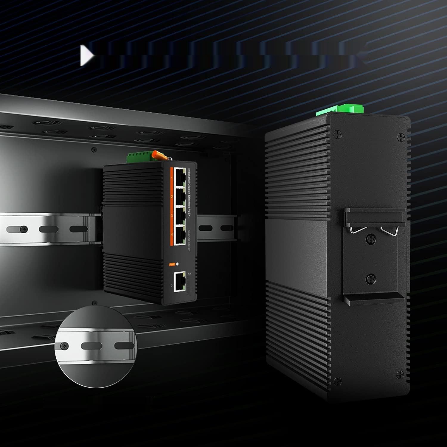 MokerLink 5 portów PoE Gigabit Industrial DIN-Rail Ethernet Switch