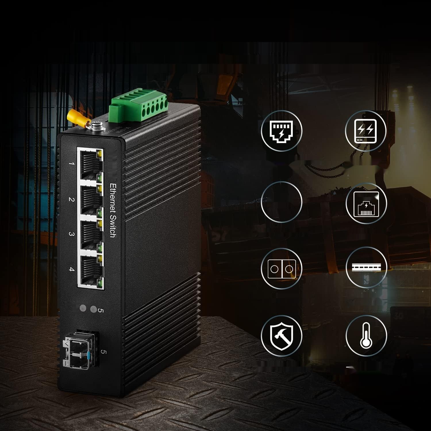Binardat 5-portowy przemysłowy przełącznik Ethernet Din Rail PoE Gigabit
