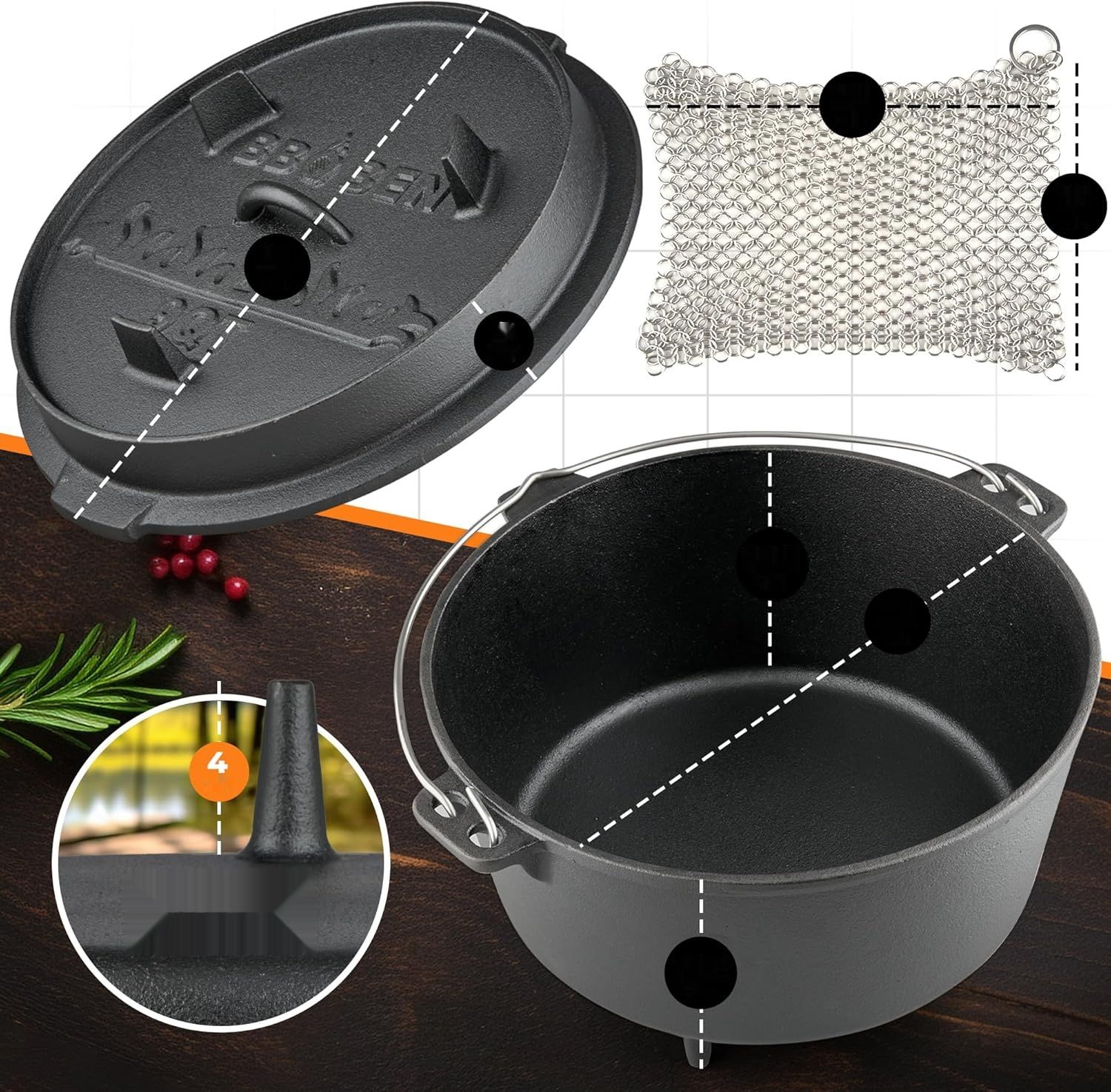 BBQ BEN Zestaw do pieczenia w piekarniku holenderskim 9L.